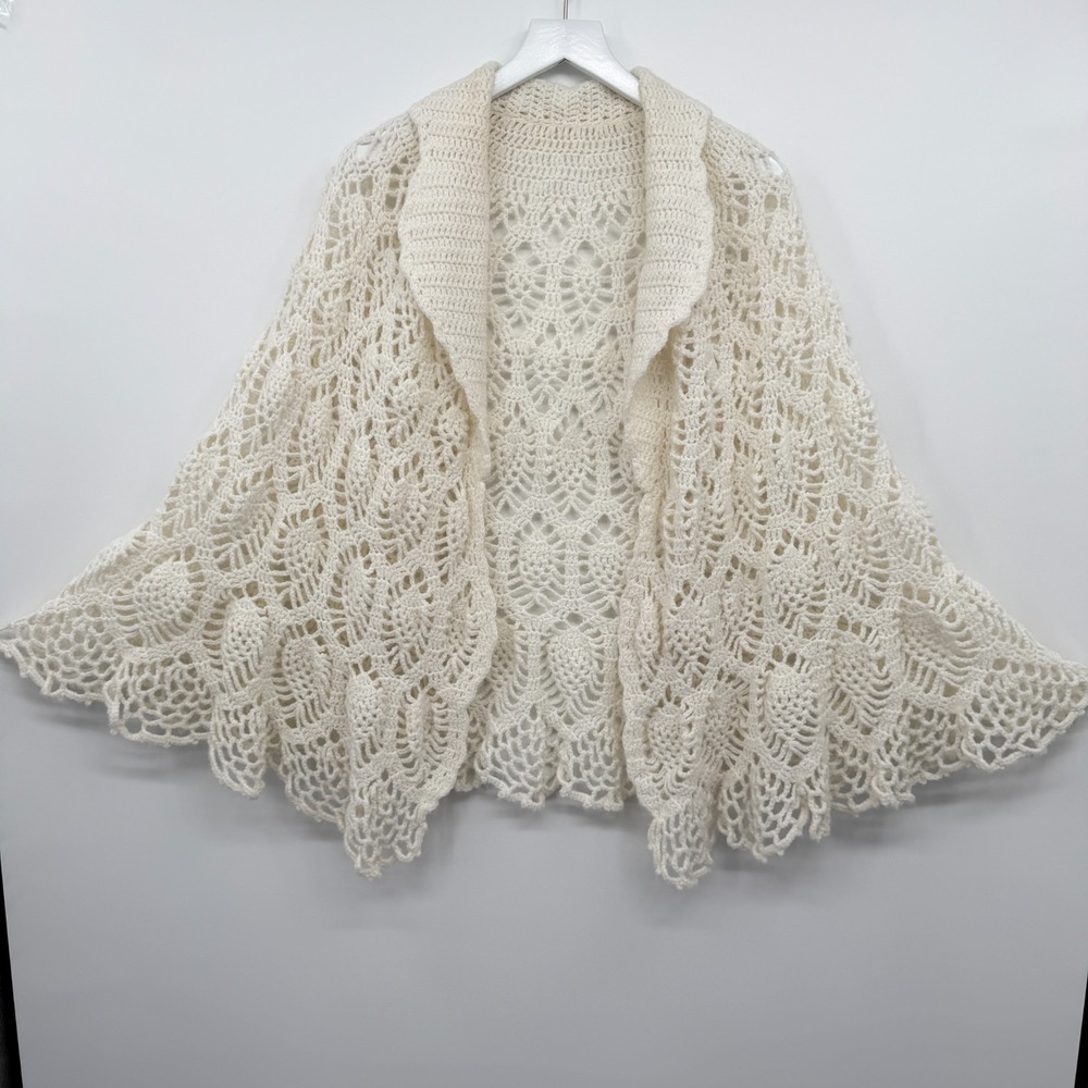 Vintage Handmade Crochet Poncho Cardigan One Size Coquette Fairy Ethereal Artsy - Picture 9 of 10